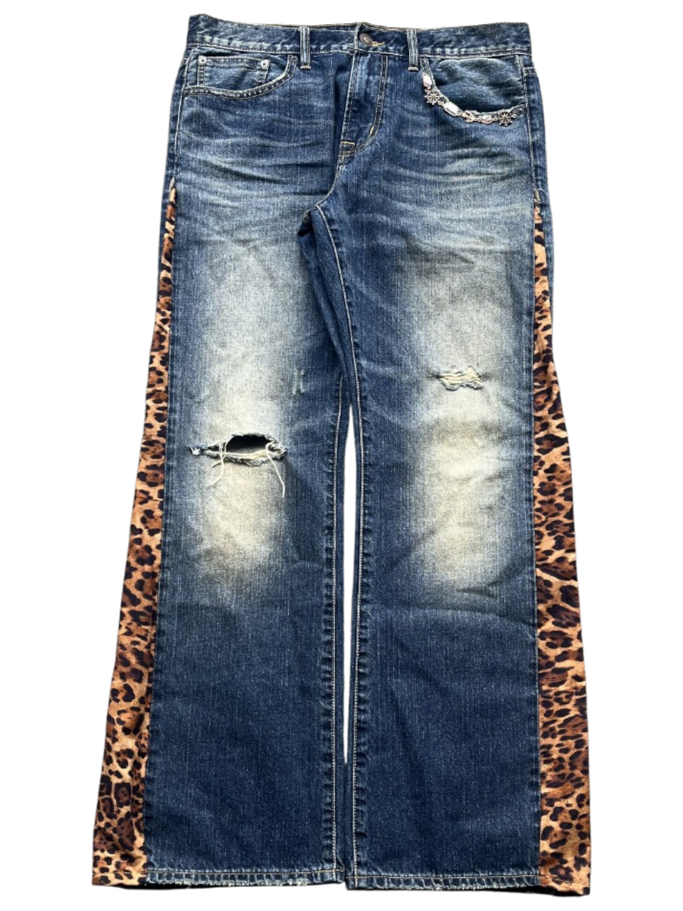Leopard Distressed Flared Denim