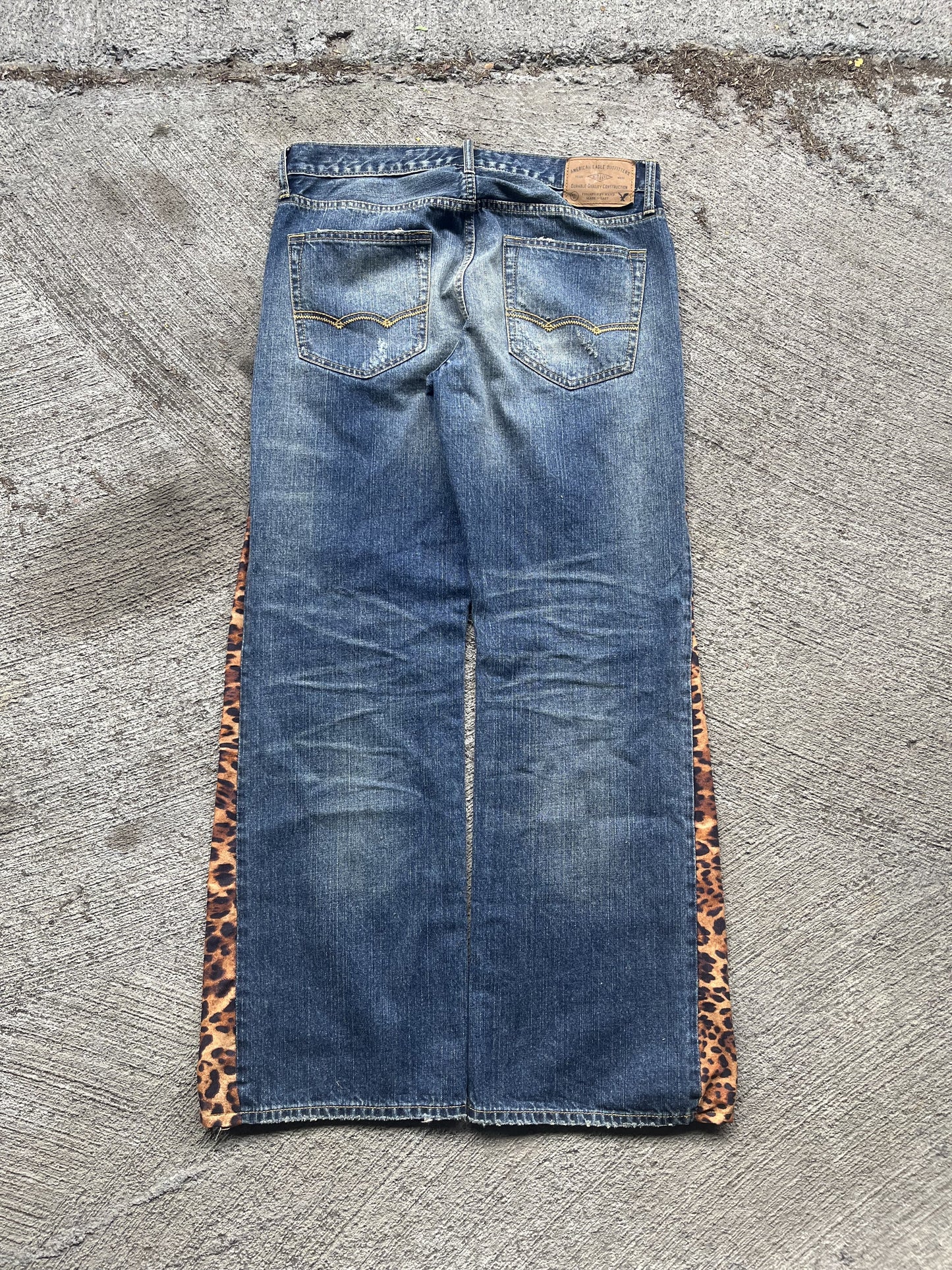 Leopard Distressed Flared Denim