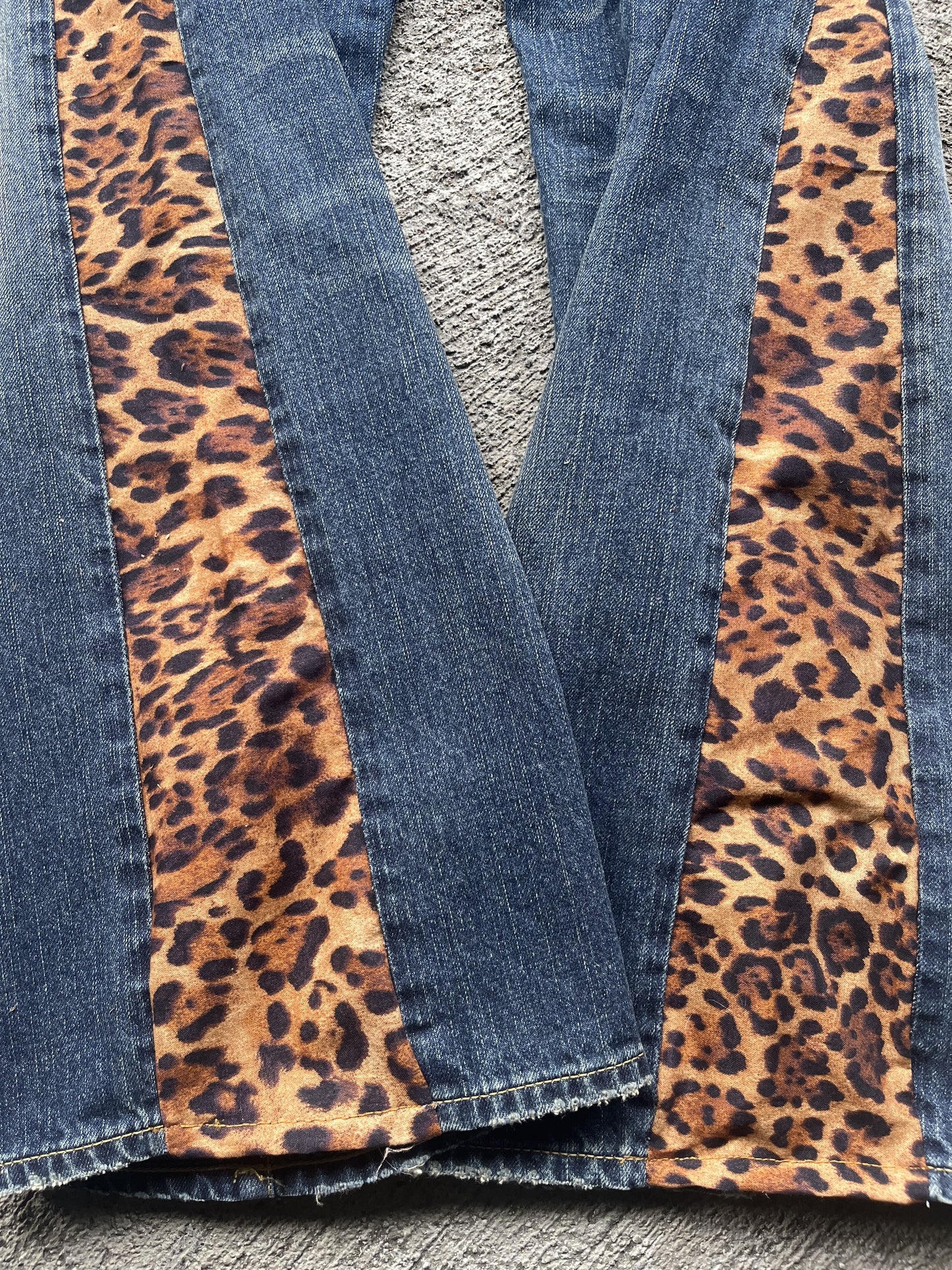 Leopard Distressed Flared Denim